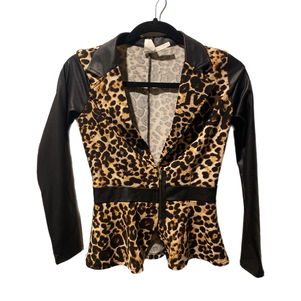 Leopard Print Jacket with Black Sleeves